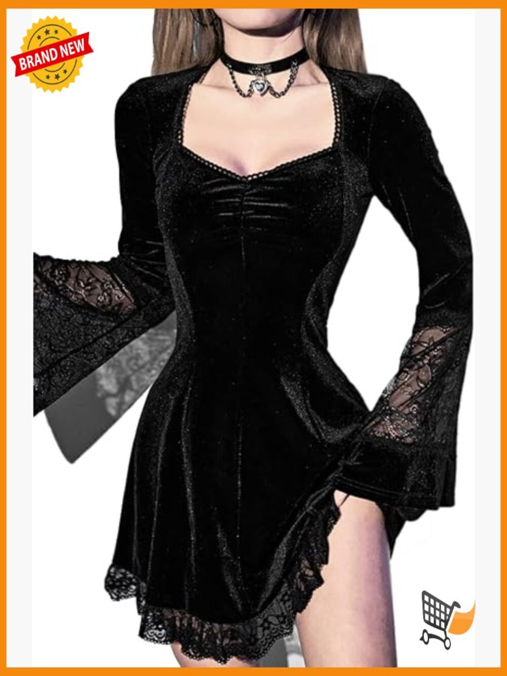 Velvet Fit & Flare Dress with Flare Sleeves & Sweetheart Neckline